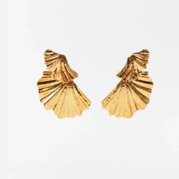 Zara Nwt Gold Fan Earrings New Without Tags - Picture 3 of 7